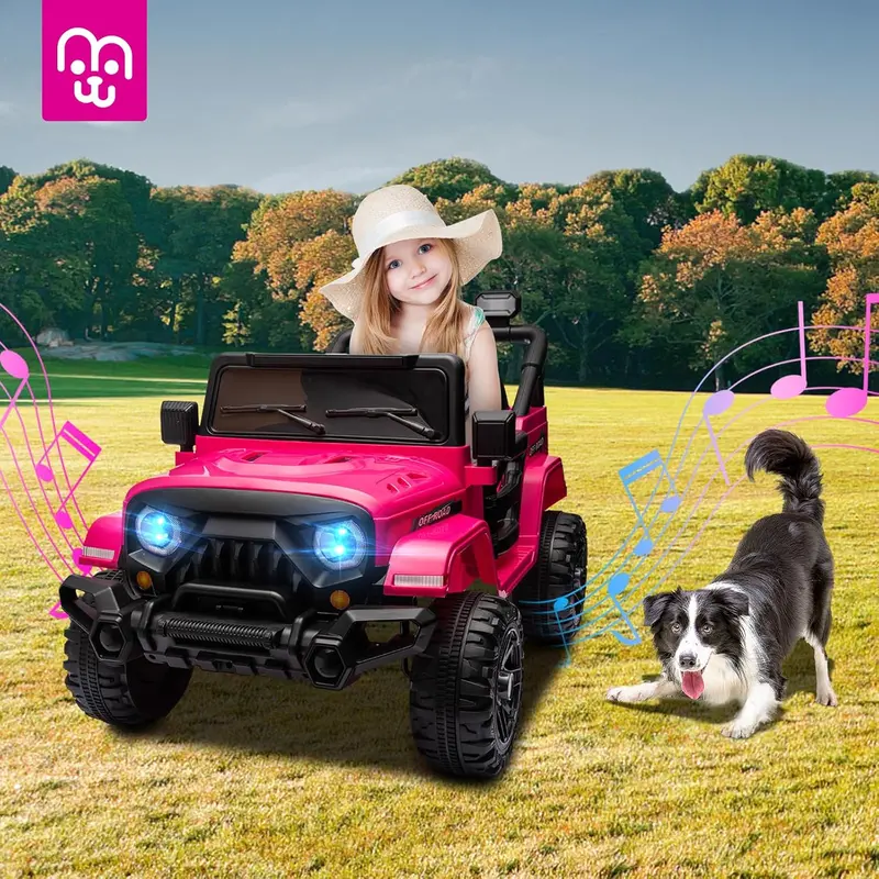 12V Remote-Controlled Ride-On Truck for Children – Twin 35W Motors, Bluetooth Audio, Dynamic LED Lighting, Suspension System & Safety Harness (Rosy Color)