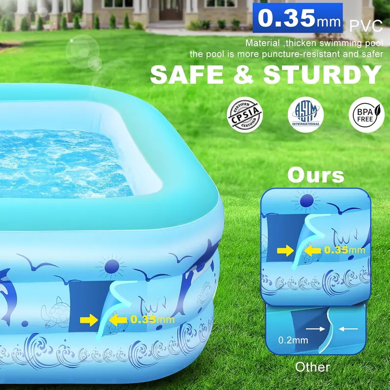 2026 Solar-Powered Inflatable Pool – Upgraded Lighted Backyard Pool with Reinforced Walls for Adults and Kids (Light Blue Finish)