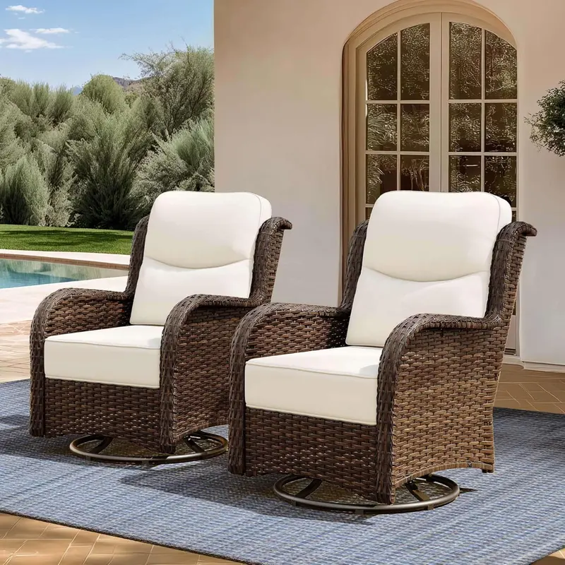 3-Piece Swivel Rocker Patio Set – All-Weather Wicker Furniture with Plush Cushions and Matching Side Table (Blue)