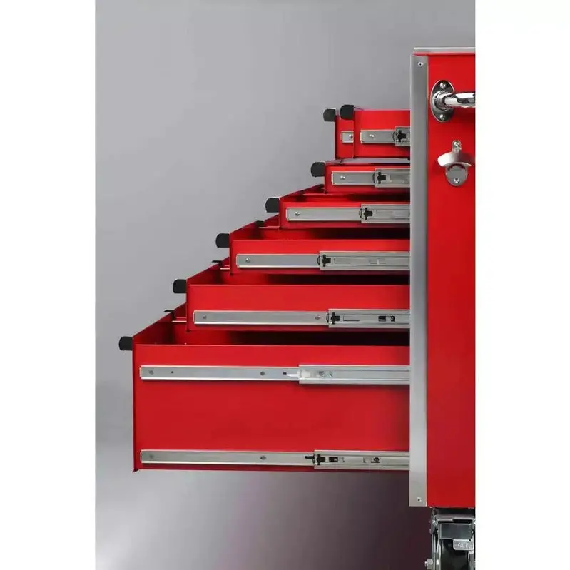 72" Heavy-Duty Mobile Tool Chest – 15-Drawer Stainless Steel Workbench with Dual Locking System, Red Finish