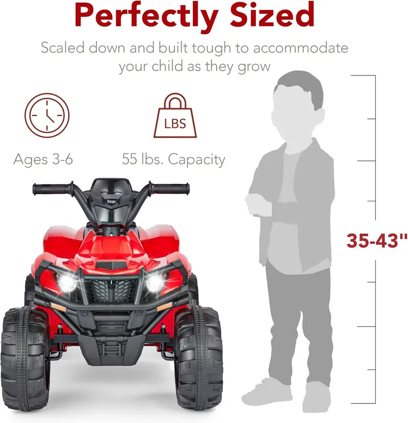 Best Choice Products 12V Kids Electric ATV Quad – Bluetooth Audio, LED Headlights, Treaded Tires & 2.4 mph Max Speed