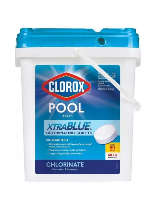 Clorox Xtra Blue 3-Inch Chlorinating Tablets – 40 lb Bucket (80 Tablets) for Pool and Spa Sanitization 2