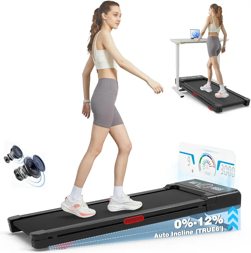 Compact Under-Desk Walking Pad Treadmill – Auto Incline, High Weight Capacity & Bluetooth Audio