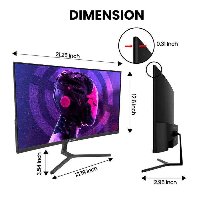 CRUA 24-Inch Curved Gaming Monitor – Full HD 1080P VA Panel, 180Hz Refresh Rate, AMD FreeSync & Eye Comfort Technology