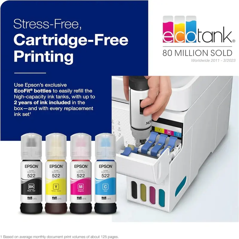 Epson EcoTank ET-4800 Home Office All-in-One – Cartridge-Free Printing, Scanning, Copying, and Faxing with Wi-Fi & ADF