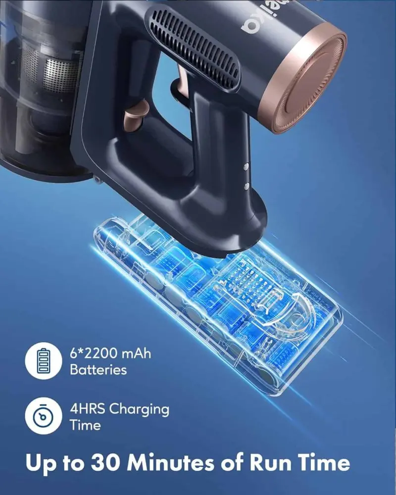Homeika H016 Cordless Vacuum Cleaner – 20KPa Suction Strength, 200W Brushless Motor, 1.5L Detachable Dustbin, Digital LED Display, Blue Accent Finish