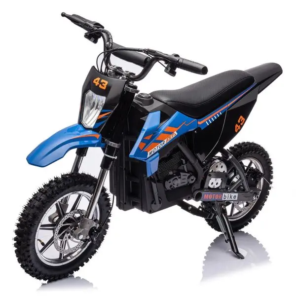 Kids' 36V Electric Dirt Bike – 350W Motor, 15.5 MPH Top Speed, LED Lighting (Blue)