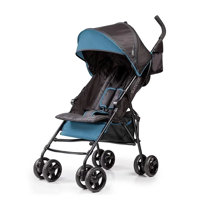 Lightweight Foldable Infant Stroller – Blue and Black Travel-Friendly Carrier for On-the-Go Families