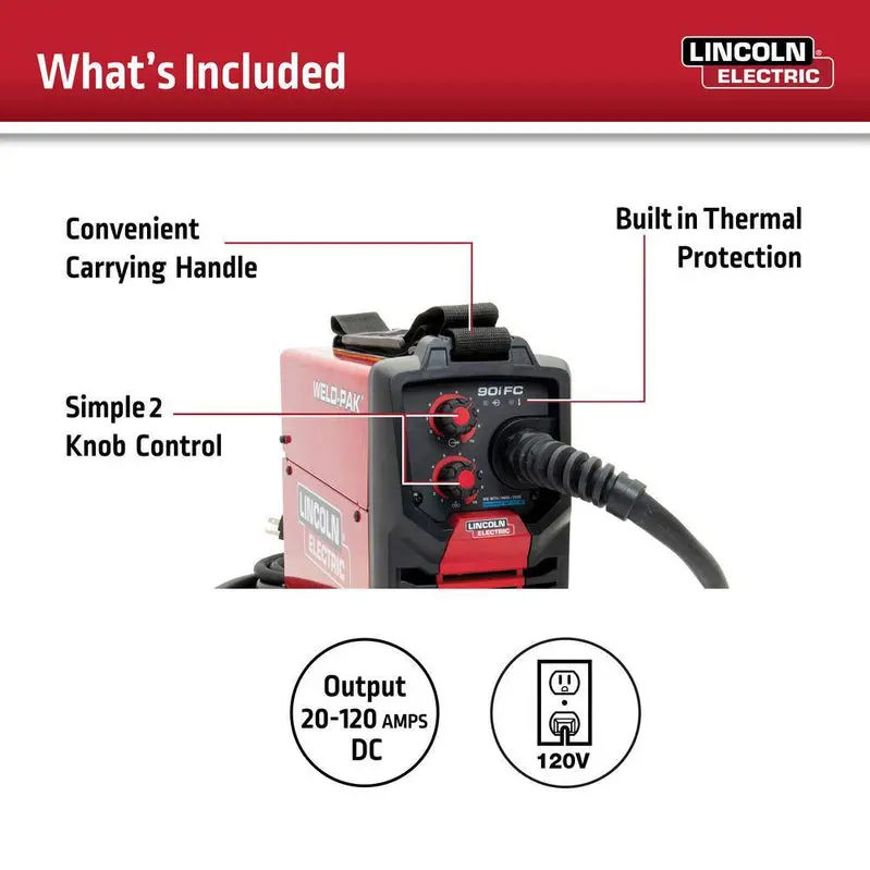 Lincoln Electric WELD-PAK 90i FC Flux-Cored Welder – Portable Gasless Wire Feed System (K5255-1)