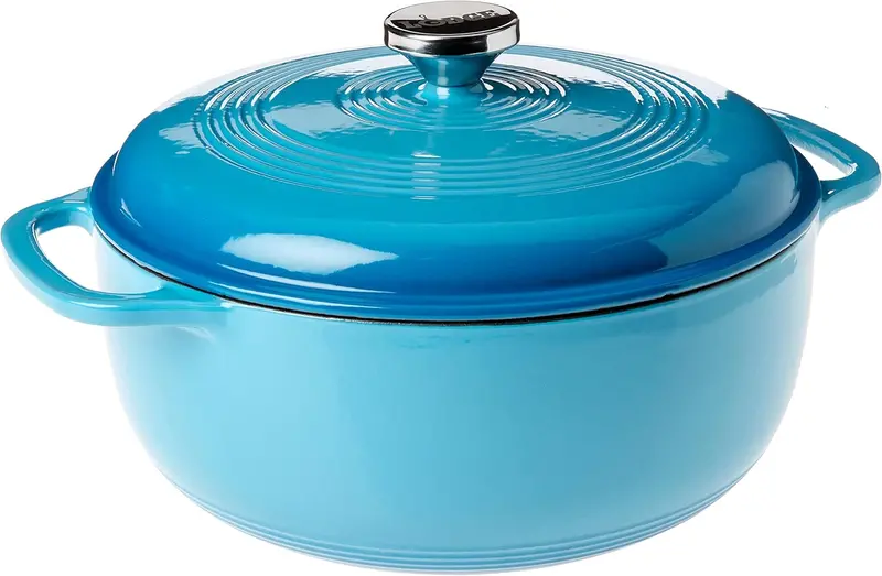 Lodge Caribbean Blue 6-Quart Enamel-Coated Cast Iron Dutch Oven Featuring Tight-Seal Lid and Ergonomic Dual Handles