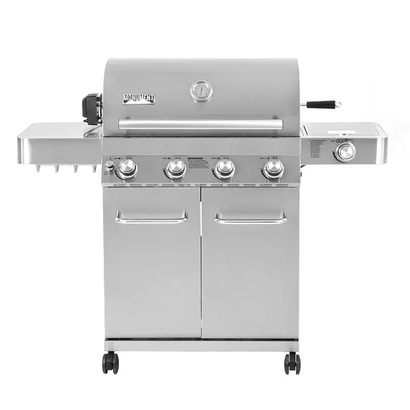 Monument Grills 4-Burner Propane Gas Grill – Stainless Steel Construction with Rotisserie Kit & Side Burner