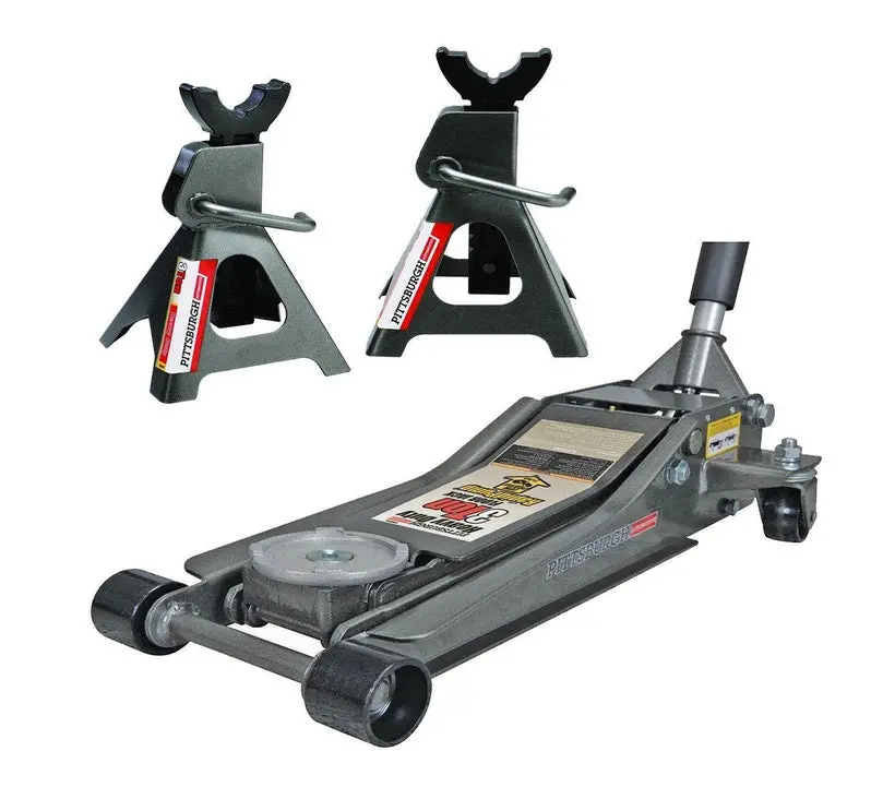Pittsburgh 3-Ton Low-Profile Floor Jack with Dual Jack Stands – Rapid Pump Lift Combo Set