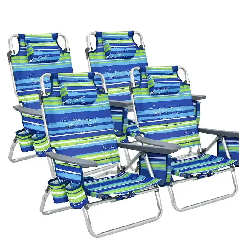 Portable Foldable Beach Chairs — 4-Pack Lightweight Outdoor Seats with 5-Angle Recline Options