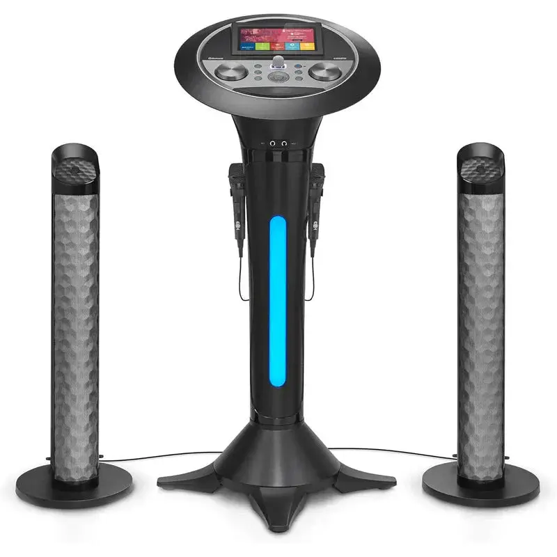 Portable WiFi Karaoke Machine – 7-Inch Touchscreen, Dual Wired Mics, Bluetooth, Recording & Built-in Speakers