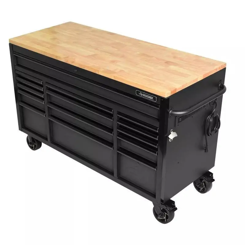 Professional 61" Rolling Workbench – 15-Drawer Storage System with Reinforced Solid Wood Top