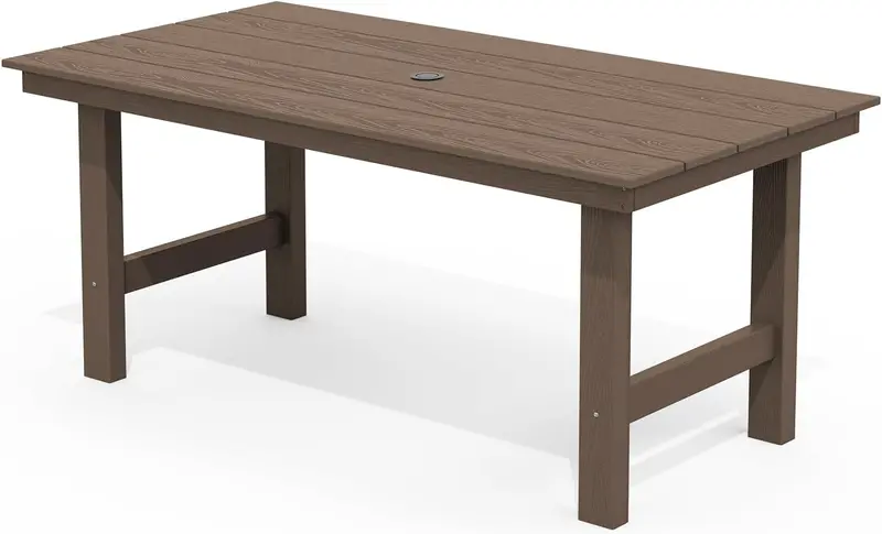 SERWALL Blue HDPE 7-Piece Outdoor Dining Set: Weatherproof Patio Table with Umbrella Hole + Six Stackable Chairs