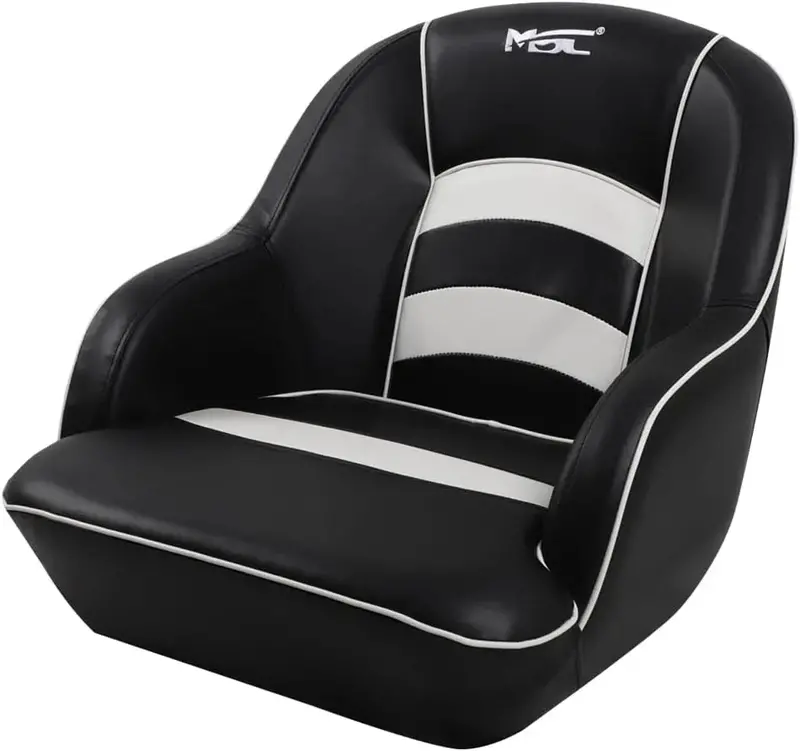 White-and-Blue Molded Plastic Pontoon Boat Seat – Durable Bucket-Style Marine Seating