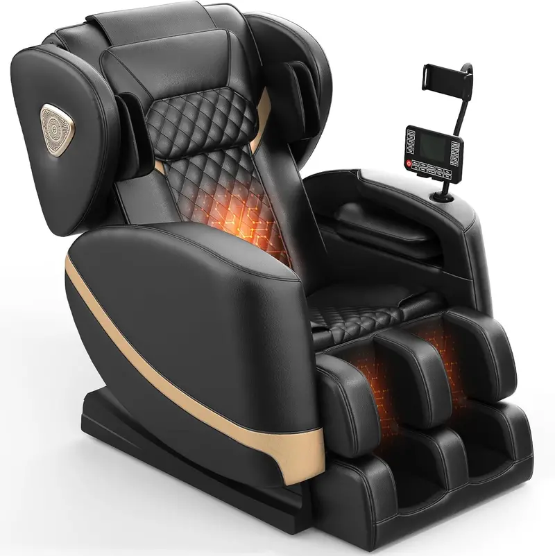 Zero-Gravity Full-Body Massage Chair – 10-Point Roller System, Heat Therapy, Foot Rollers, Bluetooth Audio & Intuitive Touchscreen Interface (Black/Brown)