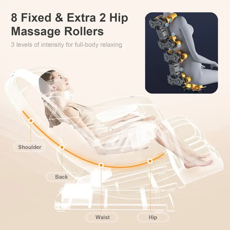 Zero-Gravity Full-Body Massage Chair – 10-Point Roller System, Heat Therapy, Foot Rollers, Bluetooth Audio & Intuitive Touchscreen Interface (Black/Brown)